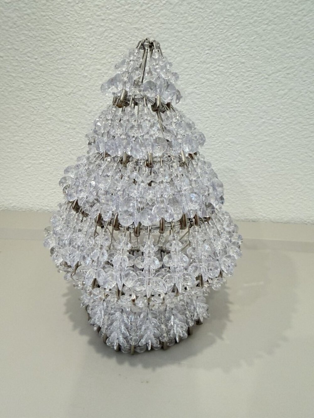Vintage Beaded Christmas Tree Acrylic Faceted Beads Safety Pin Holiday Decor
